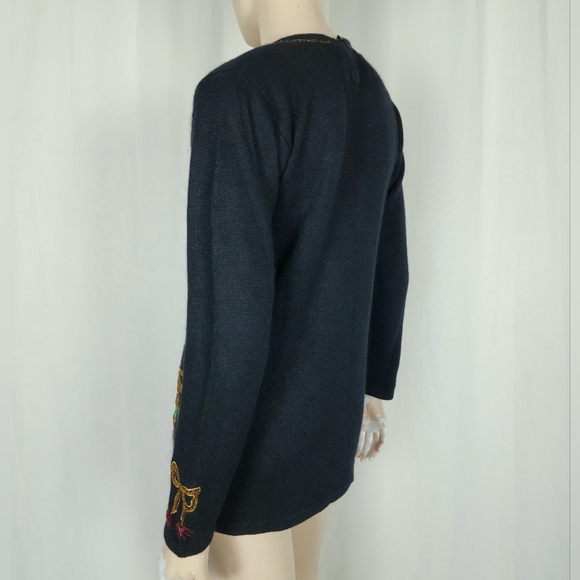 Vtg sequin Christmas ornament novelty sweater black SM silk blend - Picture 7 of 11